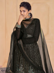 Black Multi Thread And Sequence Embroidery Anarkali Gown