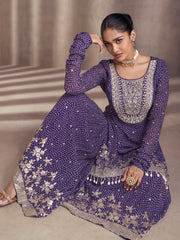Purple All Over Sequence Embroidery Designer Sharara Suit
