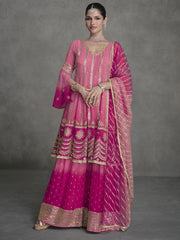 Pink Ombre Sequence Embroidery Designer Sharara Suit
