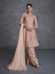 Rose Pink Reshamkari Embroidery Anarkali Afghani Suit