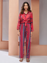Cherry Red Digital Printed Silk Co-Ord Set
