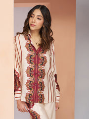 Off White Multi Digital Printed Silk Co-Ord Set