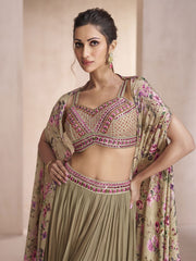 Beige Party Wear Indo Western Style Palazzo Suit