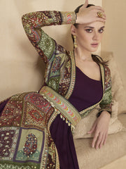 Royal Purple Embroidered Jacket Style Anarkali Gown