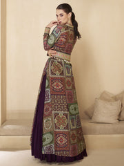 Royal Purple Embroidered Jacket Style Anarkali Gown
