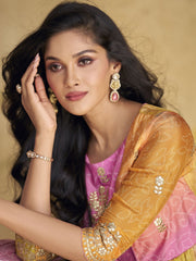 Pink And Yellow Embroidered Jacket Style Anarkali Dress
