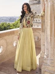 Yellow Floral Embroidered Jacket Style Lehenga