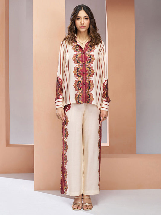 Off White Multi Digital Printed Silk Co-Ord Set