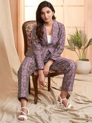 Mauve and beige Floral Woven Design Top & Trousers Ethnic Co-Ords