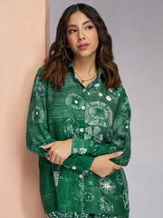 Dark Green Digital Printed Silk Co-Ord Set