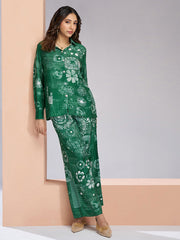 Dark Green Digital Printed Silk Co-Ord Set