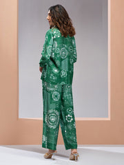 Dark Green Digital Printed Silk Co-Ord Set