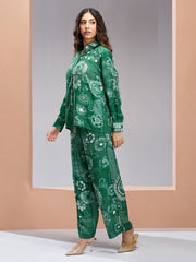 Dark Green Digital Printed Silk Co-Ord Set