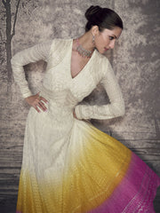 Multicolor Lucknowi Style Wedding Festive Anarkali Gown