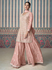Chinnon Salmon Peach Embroidered Straight Cut Palazzo Suit