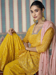 Mustard Chinon Salwar Suit