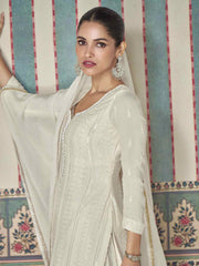 Pearl White Designer Embroidery Chinon Sharara Suit