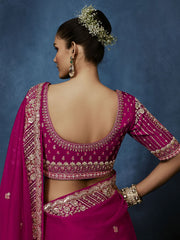 Gulnaar Tissue Silk Saree Fuchsia Pink With Stitched Blouse
