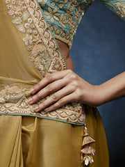 Kanakprabha Tissue Silk Saree Yellow With Stitched Blouse