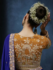 Mayurang Crepe Silk Saree Royal Blue With Stitched Blouse