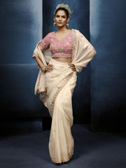 Ivory Cream Handwork Embroidery Tissue Silk Saree
