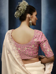 Ivory Cream Handwork Embroidery Tissue Silk Saree