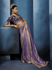 Lavender Handwork Embroidery Tissue Silk Saree
