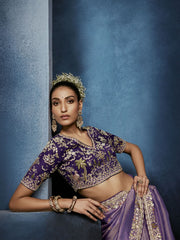 Lavender Handwork Embroidery Tissue Silk Saree