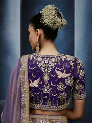 Lavender Handwork Embroidery Tissue Silk Saree