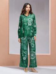Dark Green Digital Printed Silk Co-Ord Set