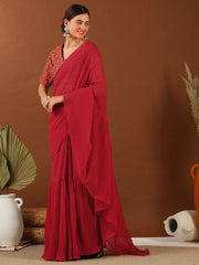 Maroon Accordian Pleat Ruffles Saree