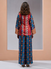 Blue And Red Digital Printed Silk Co-Ord Set