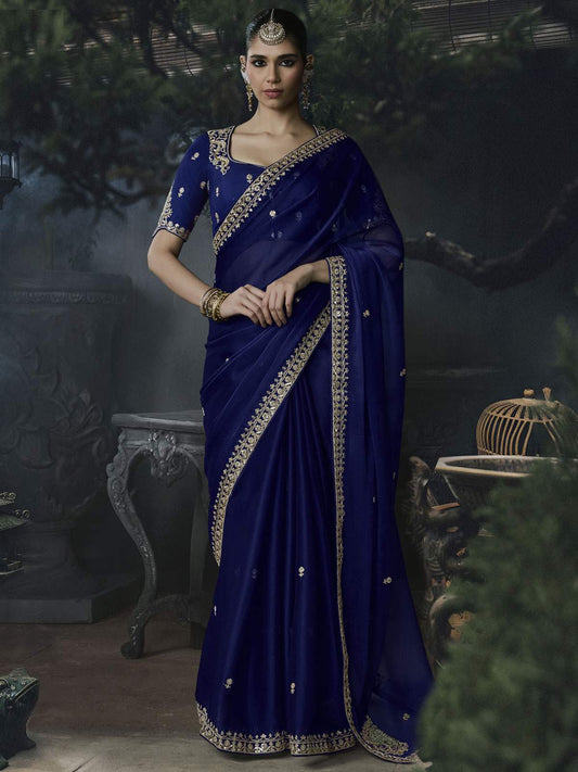 Naira Tissue Silk Saree In Blue For Sangeet