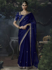 Naira Tissue Silk Saree In Blue For Sangeet