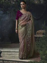Nyra Tissue Silk Saree Pink Green Multi-Tonal
