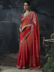 Riya Tissue Silk Saree Orange Pink Ombre