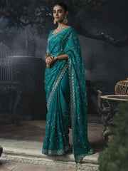 Kaia Tissue Silk Saree Teal Blue