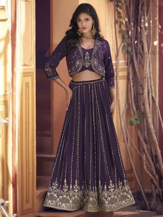 Deep Purple Jacket Style Lehenga Choli