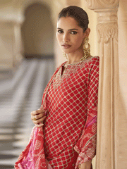 Red Premium Chinnon Silk Festive Wear Gharara Suit