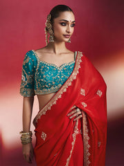 Virasat Natural Crepe Embroidered saree in Red