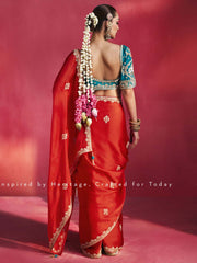 Virasat Natural Crepe Embroidered saree in Red