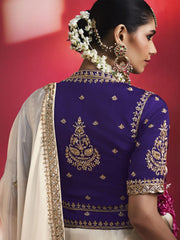 Naqsh Ivory Natural Silk Saree with Blue Corset-Style Blouse