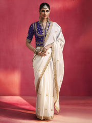 Naqsh Ivory Natural Silk Saree with Blue Corset-Style Blouse
