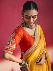 Urwashi Natural Silk Handcrafted Saree in Mustard yellow