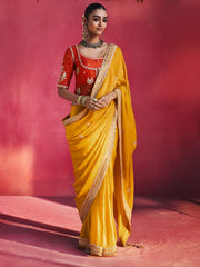 Urwashi Natural Silk Handcrafted Saree in Mustard yellow