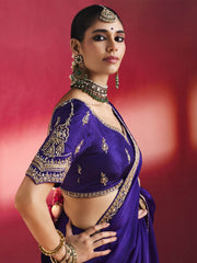 Sapphire Natural Crape Handcrafted saree in Blue
