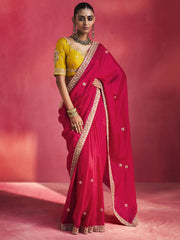 Amara Silk Heavy Border Sequins Sarees in Rani pink