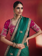 Zeba Chiffon Zari Border Saree in Emerald Green