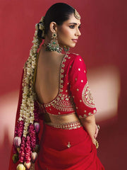 Rosette Heavy Silk Handcrafted Saree in Red