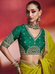 Lavya Pure Organza Khatli Border Saree in Lime Green